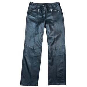 Wilsons Leather Maxima Black Genuine Leather Pants Zip Pockets Straight Leg Sz 6